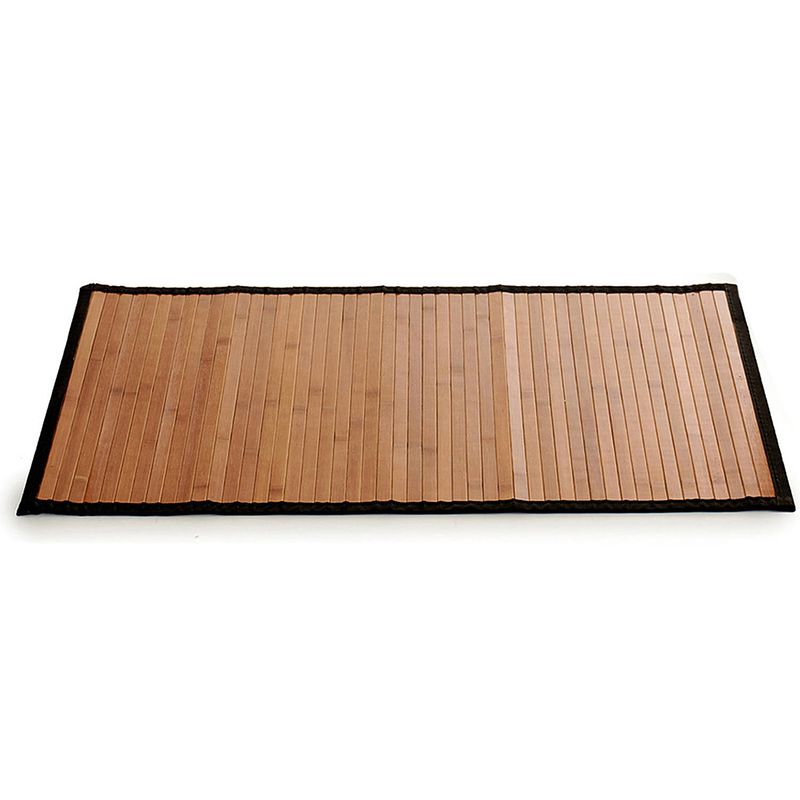 Foto van Badkamer vloermat anti-slip bamboe 50 x 80 cm met zwarte rand - badmatjes