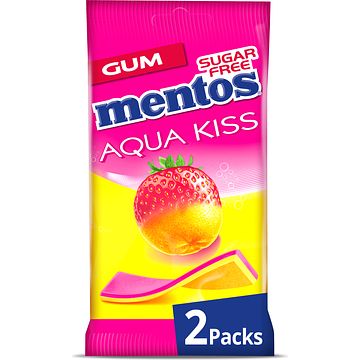 Foto van Mentos aardbei mandarijn kauwgom fruit suikervrij 2 pakjes 14 stuks aqua kiss bij jumbo