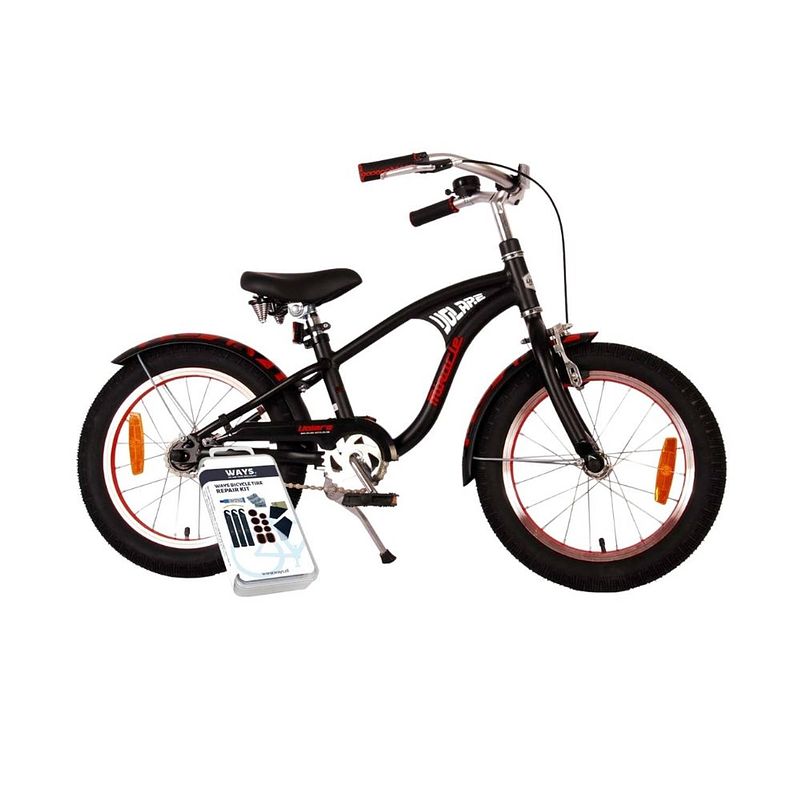 Foto van Volare kinderfiets miracle cruiser - 16 inch - zwart - inclusief fietshelm & accessoires