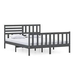 Foto van The living store bedframe grenenhout - 205.5 x 156 x 100 cm - grijs