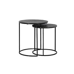 Foto van Side table s/2 41x46+49x52 cm rengo texture black nickel