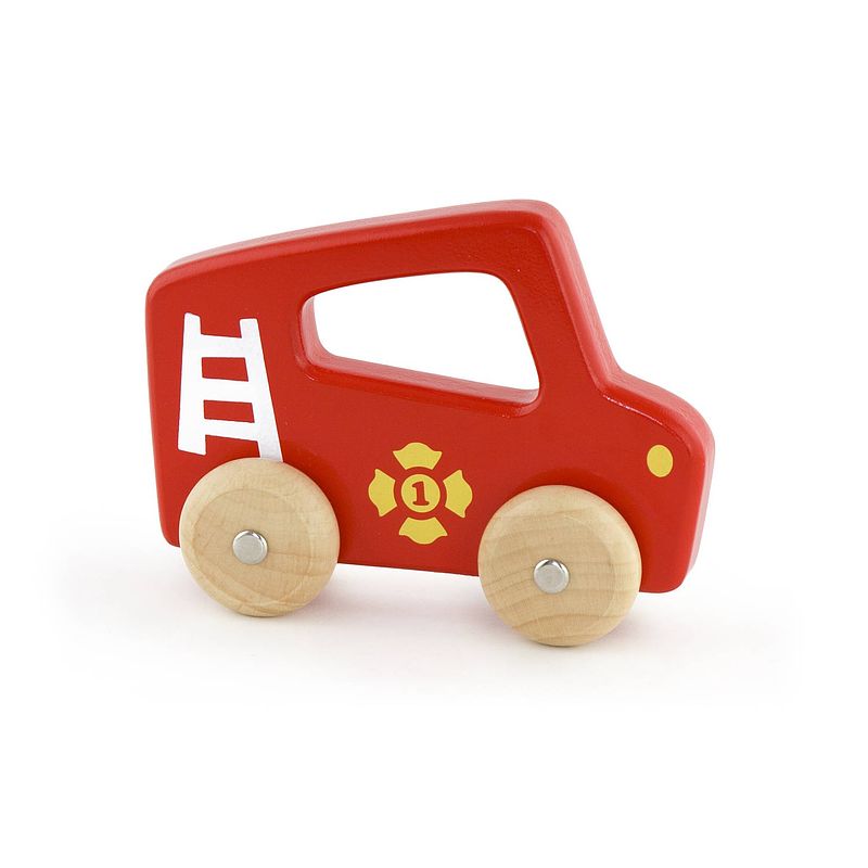 Foto van Viga toys brandweerauto hout 15,5 cm rood