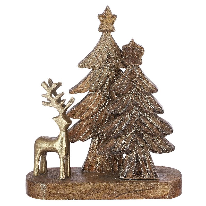 Foto van House of seasons kerstfiguur hert boom 22 x 27 cm hout bruin