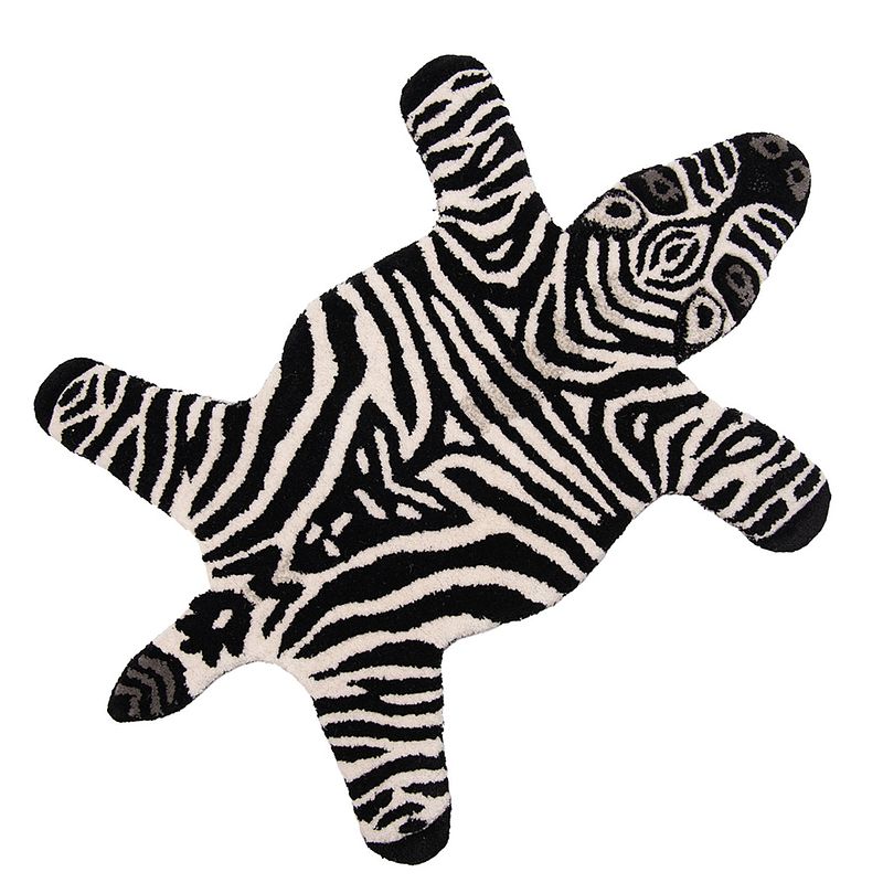 Foto van Clayre & eef vloerkleed zebra 60x90 cm zwart wit wol tapijt voetentapijt zwart tapijt voetentapijt