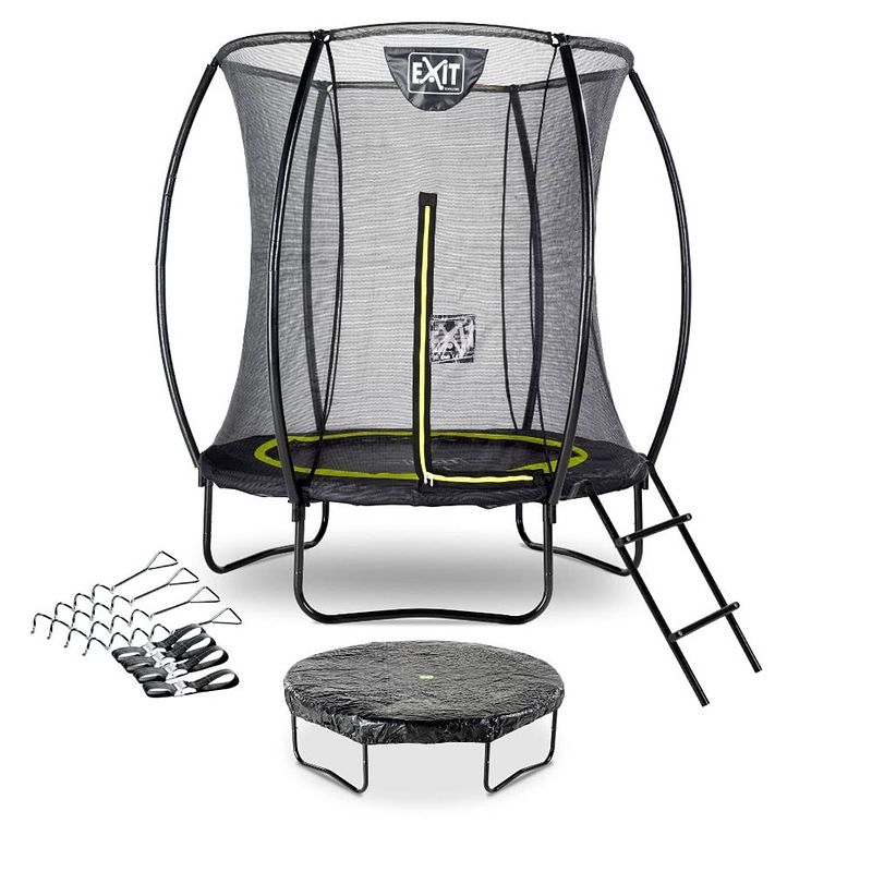 Foto van Exit - trampoline met veiligheidsnet, afdekhoes, ladder en verankeringsset - ø183cm