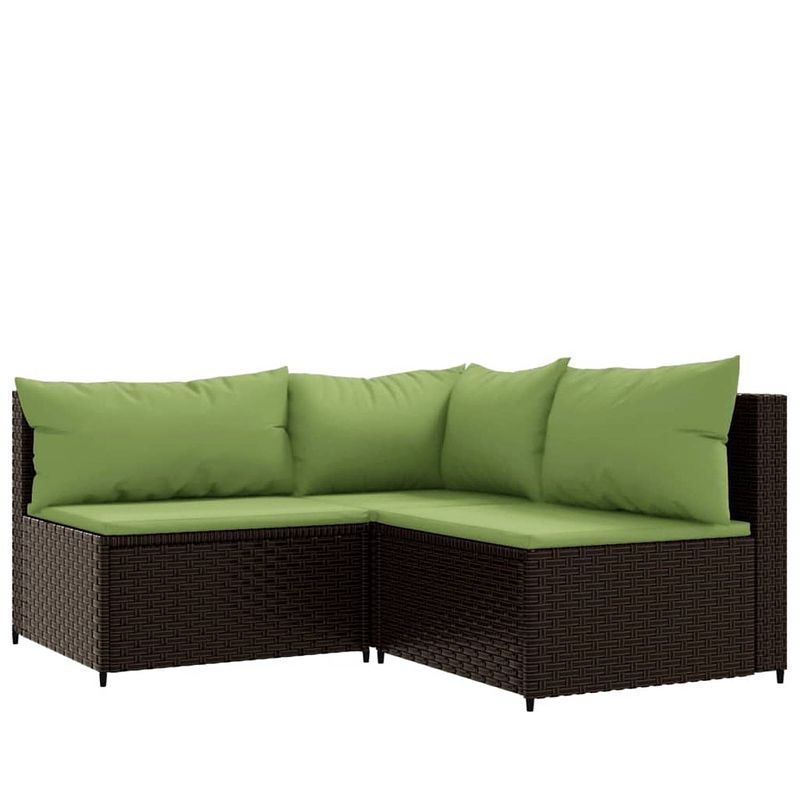 Foto van Vidaxl 3-delige loungeset met kussens poly rattan bruin