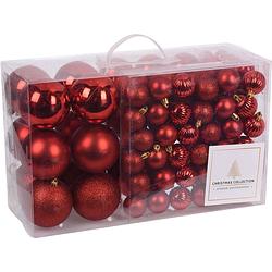 Foto van Rode kerstballen pakket 94-delig van kunststof - kerstbal