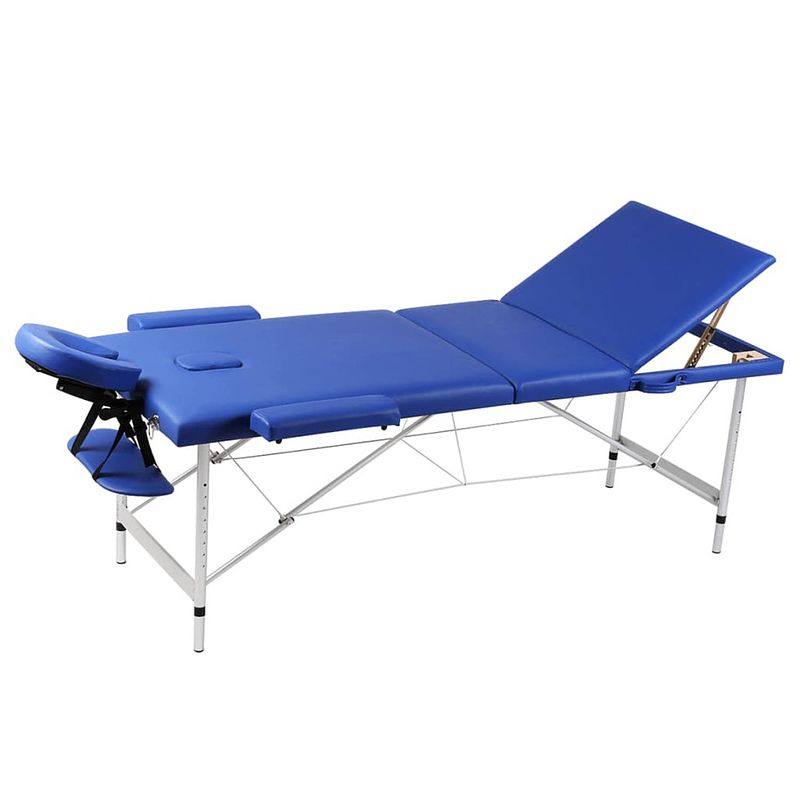 Foto van Inklapbare massagetafel 3 zones met aluminium frame (blauw)