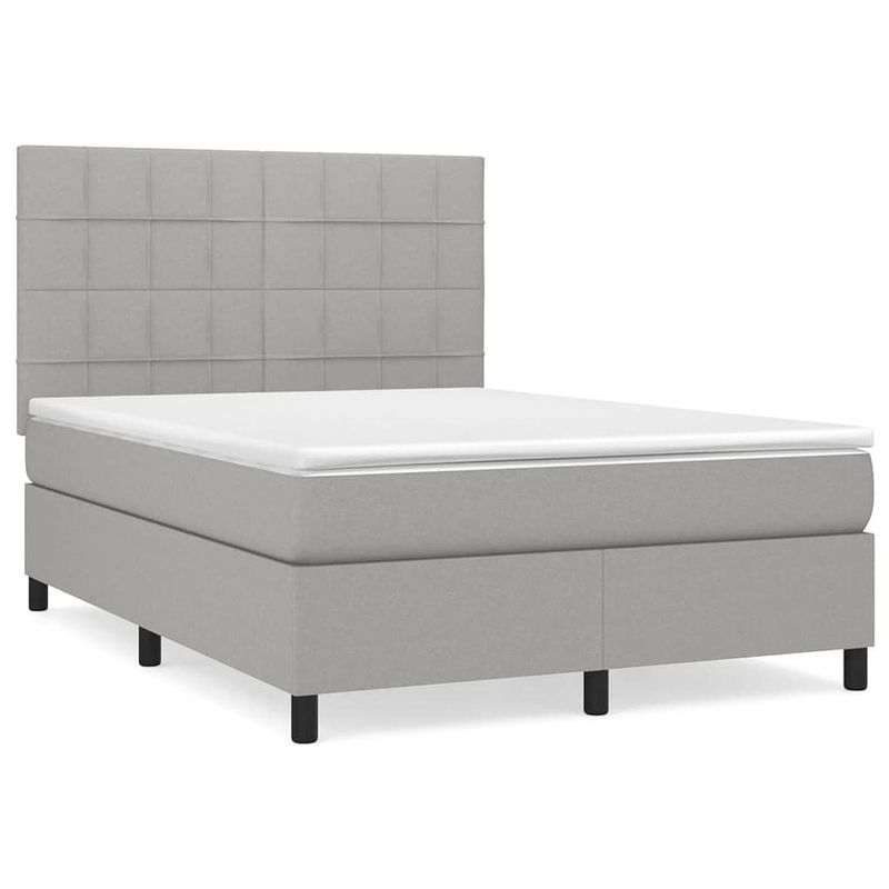 Foto van The living store boxspringbed - lichtgrijs - pocketvering - 140x200 - verstelbaar hoofdbord