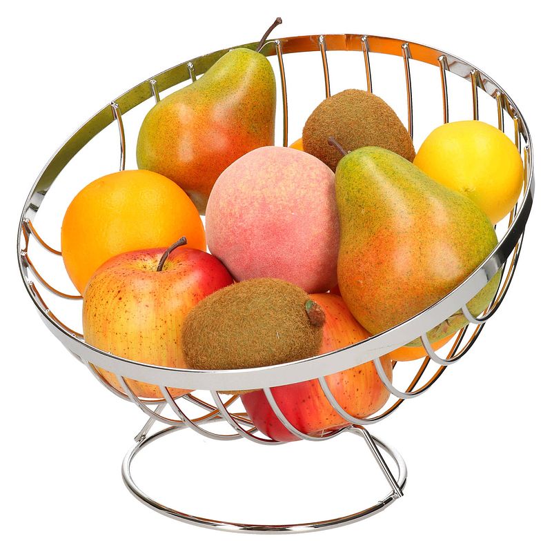 Foto van Fruitschaal/fruitmand op voet rond zilver metaal 24 cm - fruitschalen