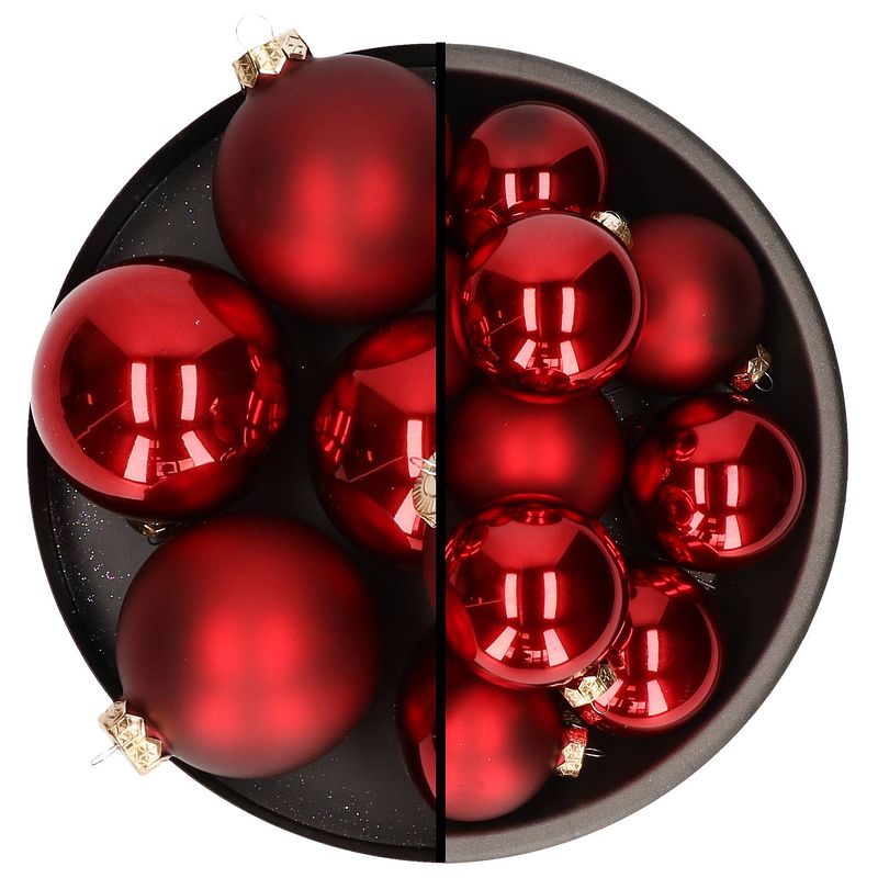 Foto van Othmar decorations kerstballen - 10x st - donkerrood - glas - 8 en 10 cm - kerstbal