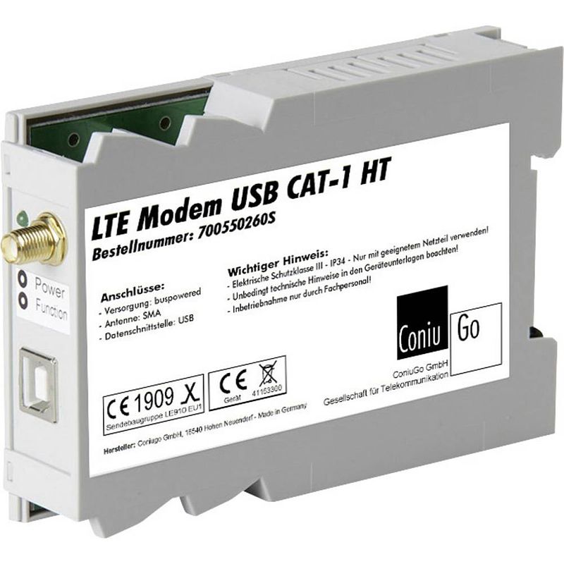 Foto van Coniugo coniugo lte gsm modem usb hutschiene cat 1 lte-modem 12 v/dc functie: alarmeren