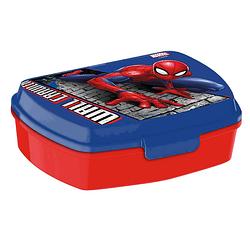 Foto van Marvel spiderman broodtrommel/lunchbox voor kinderen - rood/blauw - kunststof - 20 x 10 cm - lunchboxen