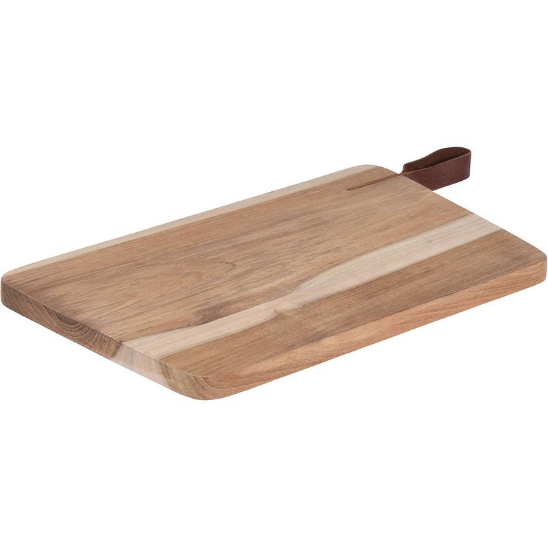 Foto van Houten snijplank/serveerplank met leren hengsel 30 cm - snijplanken