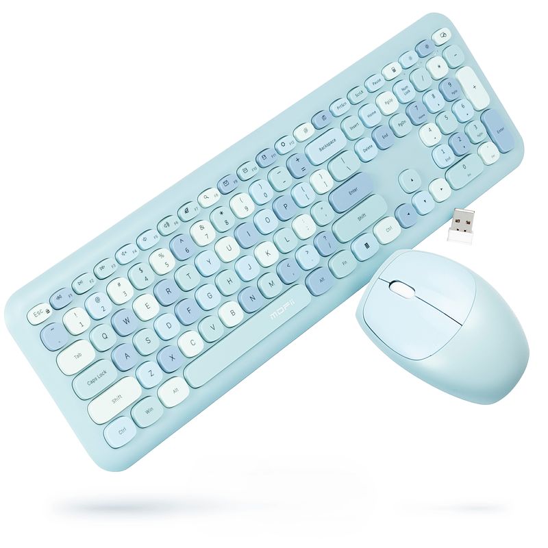 Foto van Retro toetsenbord en muis set draadloos - blauw