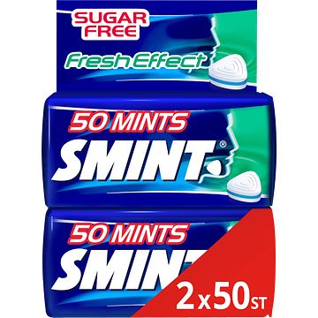 Foto van Smint fresh effect strong menthol pepermunt suikervrij 2 blikjes 50 stuks keelpastille bij jumbo