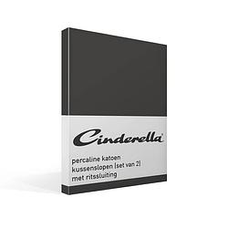 Foto van Cinderella basic percaline katoen kussenslopen (set van 2) - 100% percaline katoen - 40x80 cm - anthracite