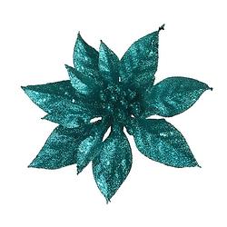 Foto van 1x kerstversieringen glitter kerstster emerald groen op clip 15 cm - kersthangers