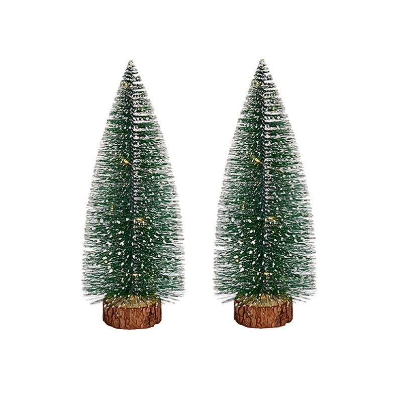 Foto van Krist+ kleine decoraties kerstboompjes 2x stuks - 35 cm - met licht - kerstdorpen