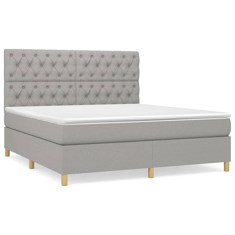 Foto van The living store boxspringbed - lichtgrijs - 203x160x118/128 cm - in hoogte verstelbaar hoofdbord - pocketvering matras