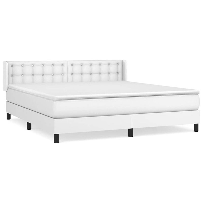 Foto van The living store boxspringbed - wit - 203 x 183 x 78/88 cm - duurzaam kunstleer - verstelbaar hoofdbord - pocketvering