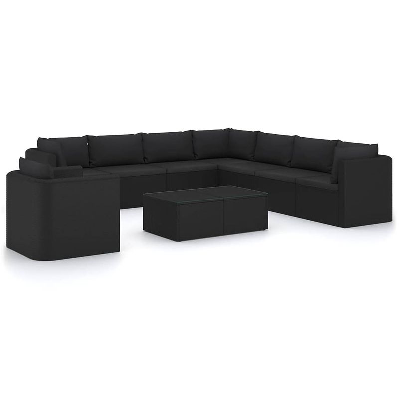 Foto van Vidaxl 10-delige loungeset met kussens poly rattan zwart