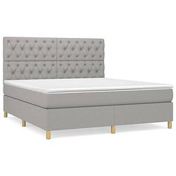 Foto van The living store boxspringbed - lichtgrijs - 203x160x118/128 cm - in hoogte verstelbaar hoofdbord - pocketvering matras