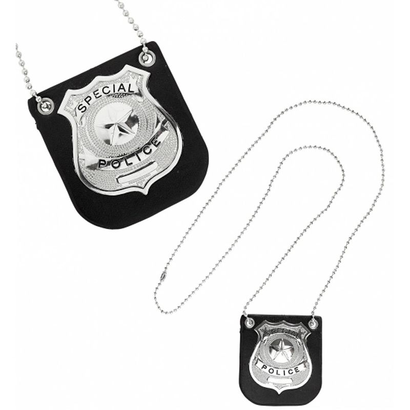 Foto van Zilveren politie badge aan ketting - verkleedketting