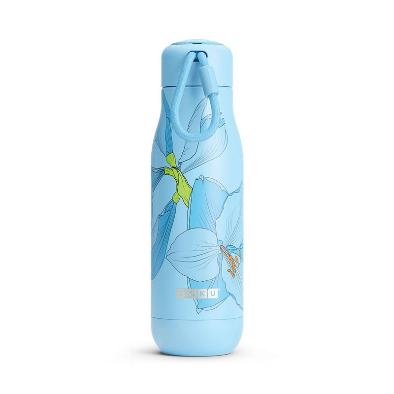 Foto van Zoku - thermosfles rvs, 500 ml, blauw bloem design - zoku hydration