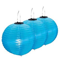 Foto van 3x stuks lampionnen op zonne energie blauw 30 cm - lampionnen