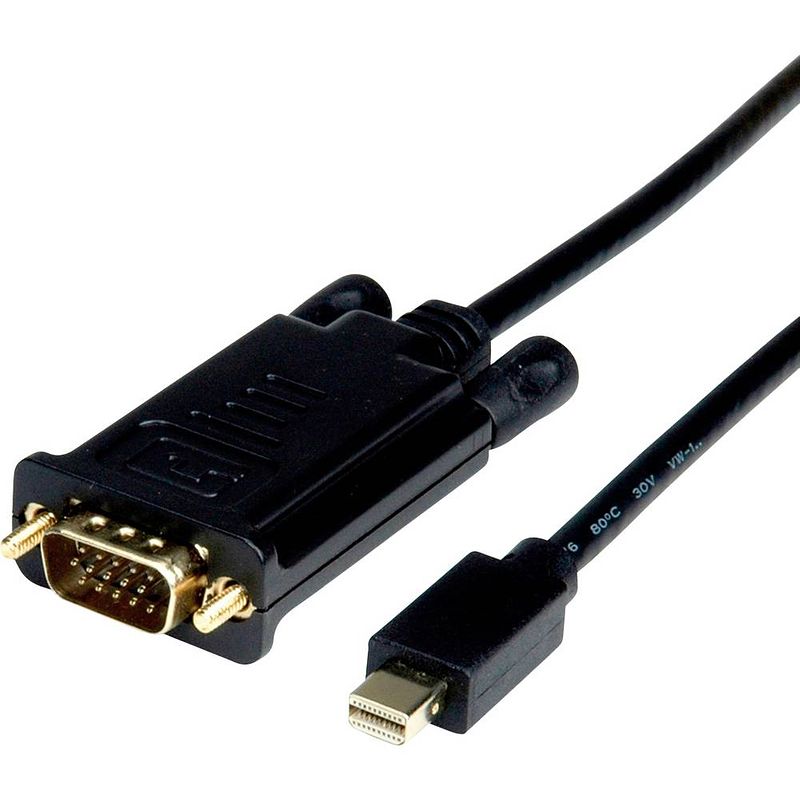 Foto van Roline mini-displayport / vga adapterkabel mini displayport stekker, vga-stekker 15-polig 1.50 m zwart 11.04.5976 displayport-kabel