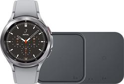 Foto van Samsung galaxy watch4 classic 46 mm zilver + duo draadloze oplader 15w zwart