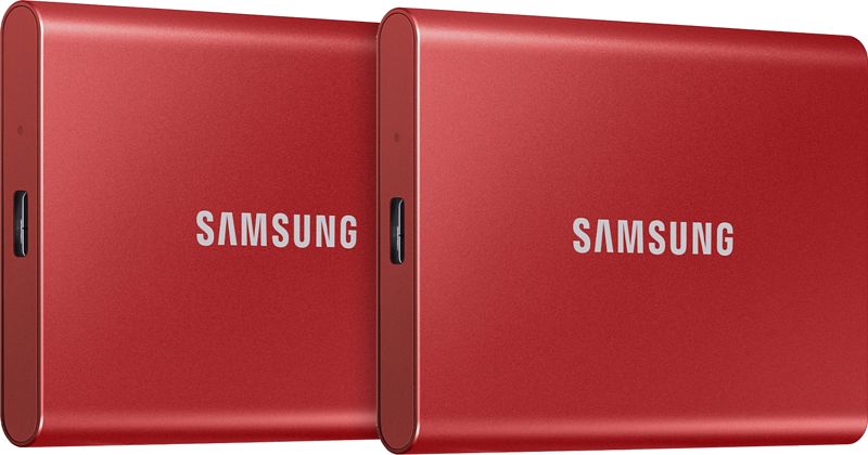 Foto van Samsung portable ssd t7 500gb rood - duo pack