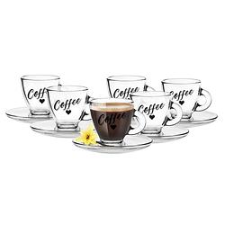 Foto van Glasmark espresso/koffie glazen - met schotels - glas - 12x stuks - 85 ml - koffie- en theeglazen