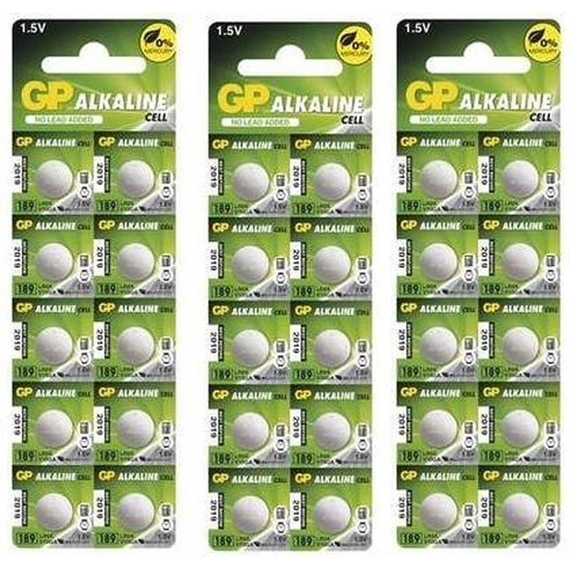 Foto van 30 stuks (3 blisters a 10st) - gp g10 / lr54 / 189 / ag10 alkaline knoopcel batterij