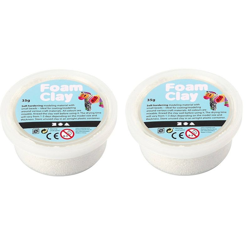 Foto van 2x potjes witte foam klei 35 gram - klei