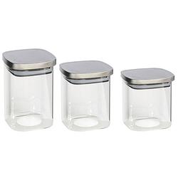 Foto van Set van 3x keuken voedsel opslag voorraadpotten glas in 3 formaten - voorraadpot