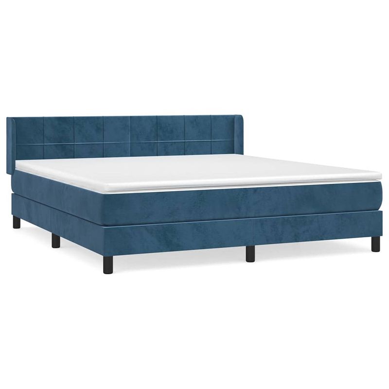 Foto van The living store boxspringbed - donkerblauw fluweel - 203x183x78/88 cm - pocketvering - middelharde ondersteuning -