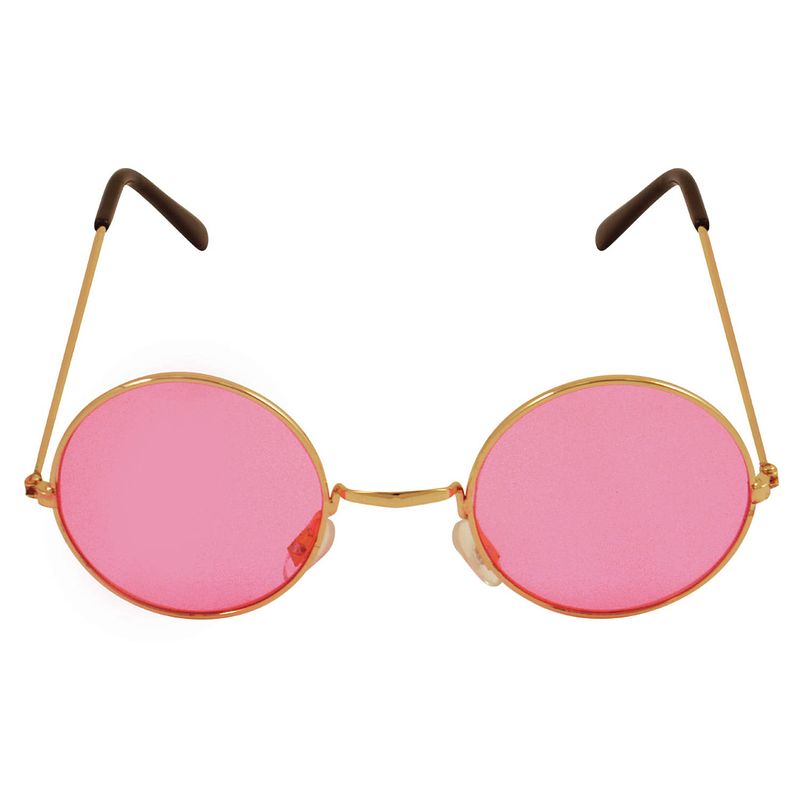 Foto van Roze hippie flower power zonnebril met ronde glazen - verkleedbrillen