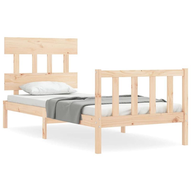 Foto van The living store massief grenenhouten bedframe - 195.5 x 95.5 x 81 cm - multiplex lattenbodem