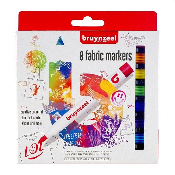 Foto van Bruynzeel textielstiften heldere kleuren junior 8 stuks