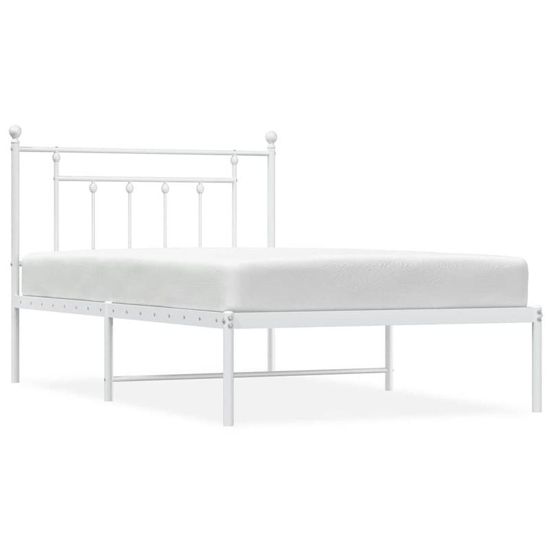 Foto van The living store bedframe met hoofdbord metaal wit 107x203 cm - bed