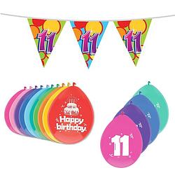 Foto van Leeftijd verjaardag thema 11 jaar pakket ballonnen/vlaggetjes - feestpakketten