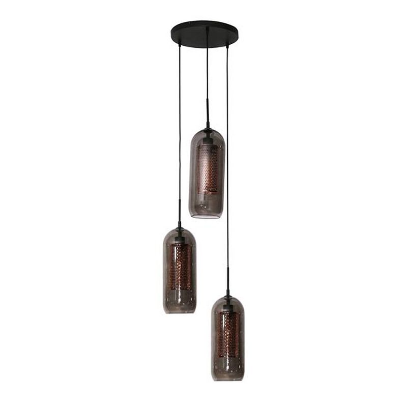 Foto van Hoyz - hanglamp 3l smoke - getrapt - glas-geperforeerd staal - artic zwart