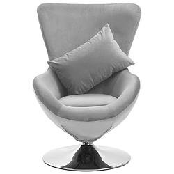 Foto van The living store eivormige stoel fluweel - 59 x 65 x 88 cm - lichtgrijs