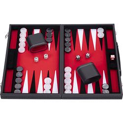 Foto van Backgammon spel - 15 inch - rood, zwart & wit - ingelegd vilt