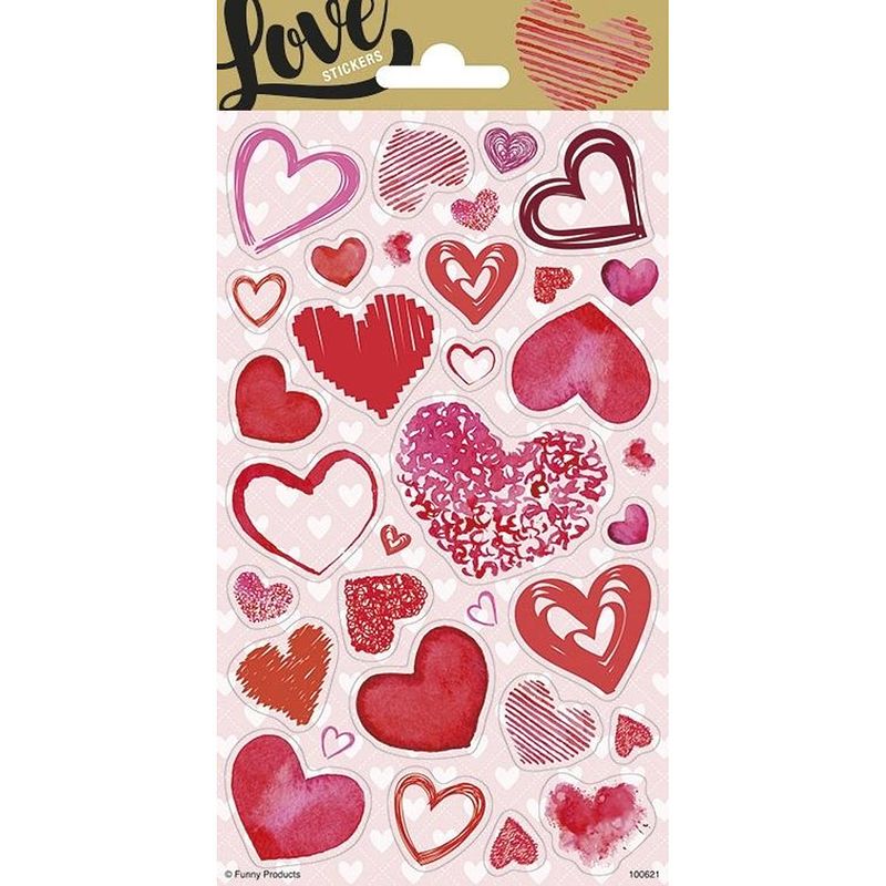 Foto van Funny products stickervel hearts junior papier roze 31 stuks