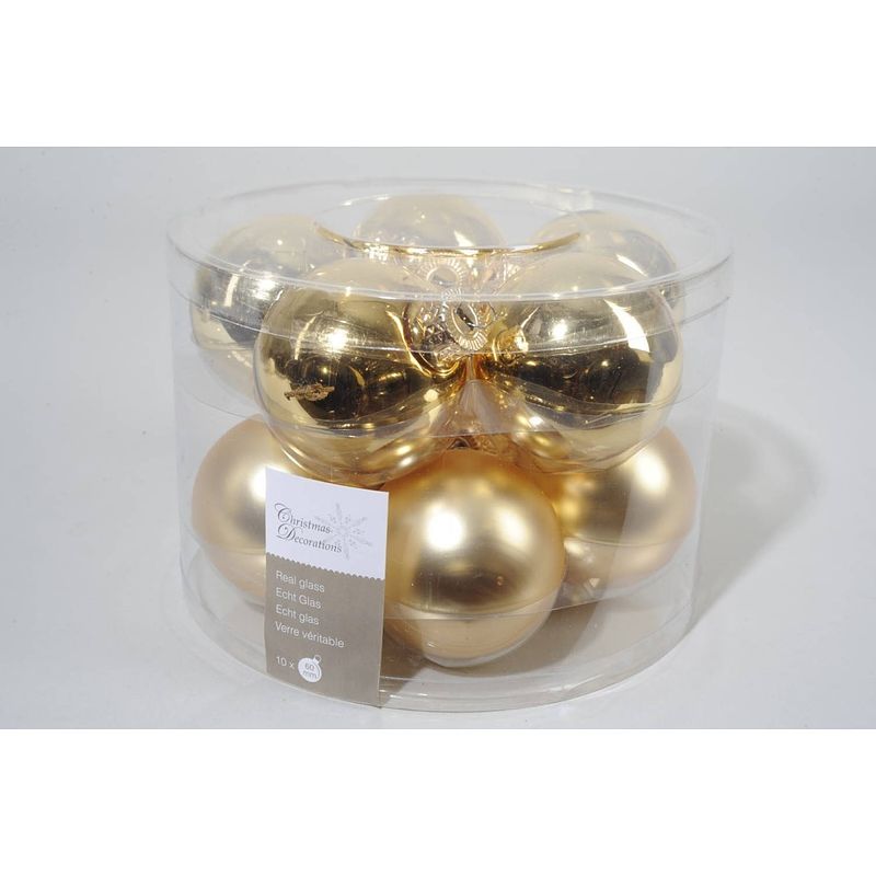 Foto van 4 stuks 10 kerstballen licht goud glans-mat 60 mm