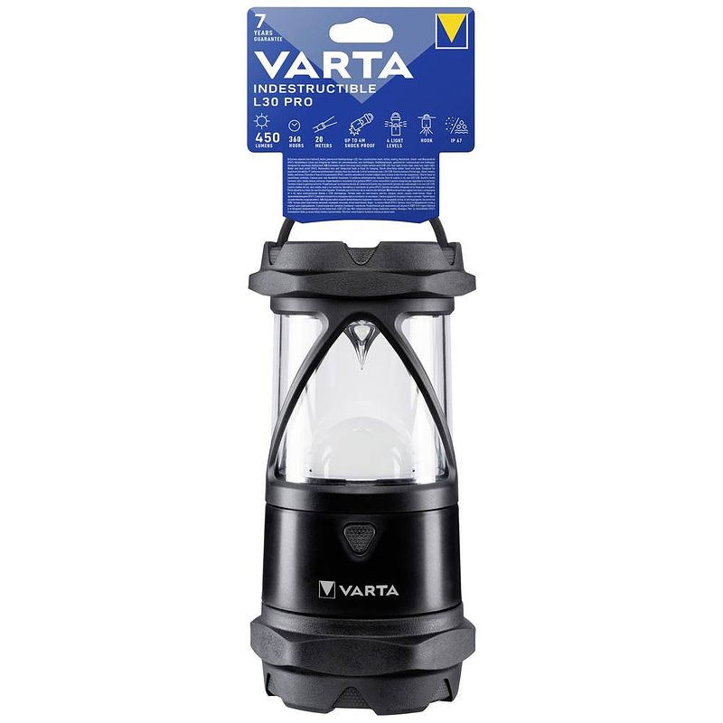 Foto van Varta 18761101111 indestructible l30 pro campinglantaarn led 450 lm werkt op batterijen 623 g zwart