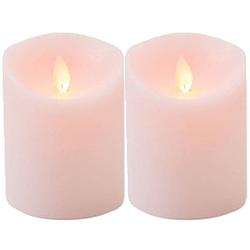 Foto van 2x roze led kaars / stompkaars met bewegende vlam 10 cm - led kaarsen